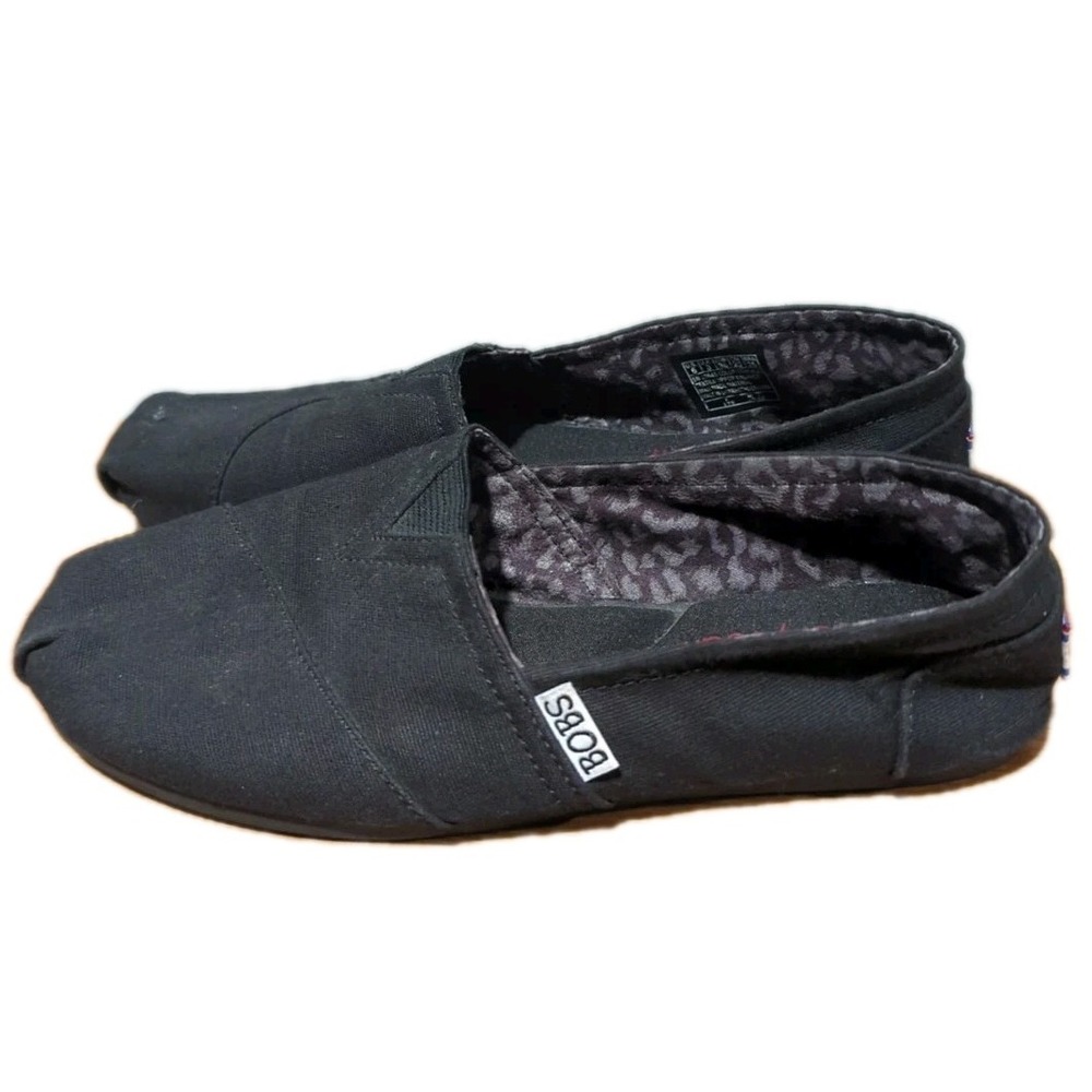 Skechers BOBS Slip On Loafer Flats Black Shoes Womens 6 Plush Peace and Love